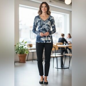 Apriori, Blue Tie-Dye Jewel Neckline Top, US 12 / Canada 14